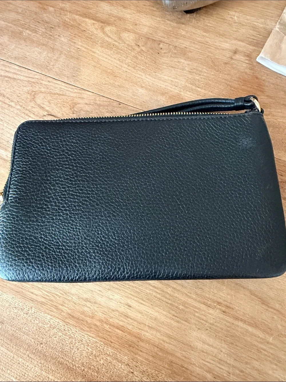Coach Black Pebbled Leather Wristlet with Gold Logo